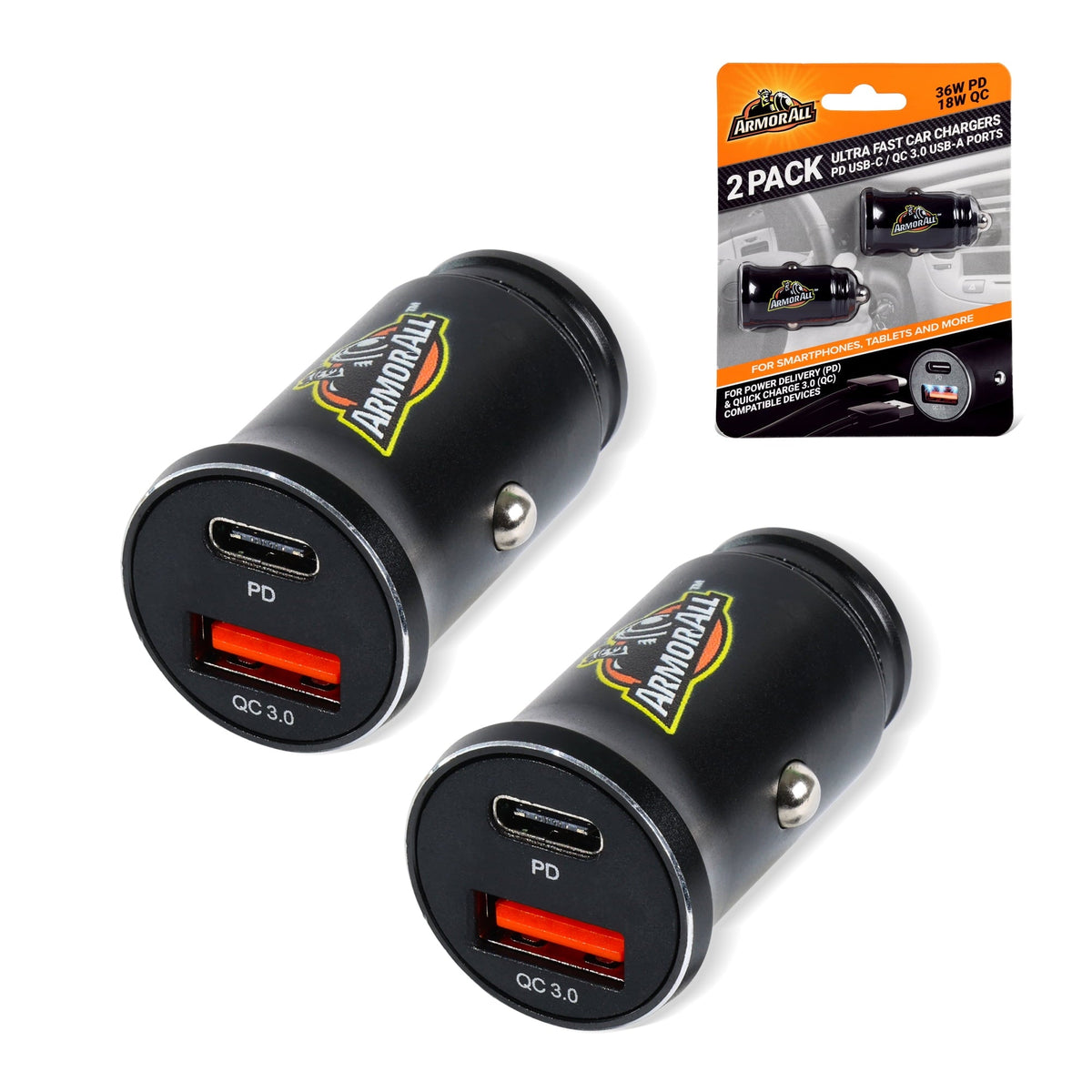 Armor All 54W USB-C PD and USB-A car chargers, 2-pack