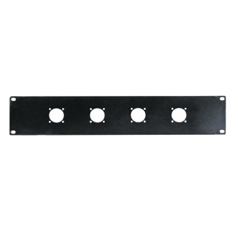 Black 2U rack panel with four Speakon connector cutouts