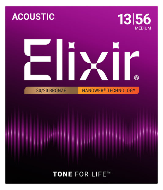 Elixir 11102 80/20 Bronze NANOWEB acoustic strings, medium 13-56