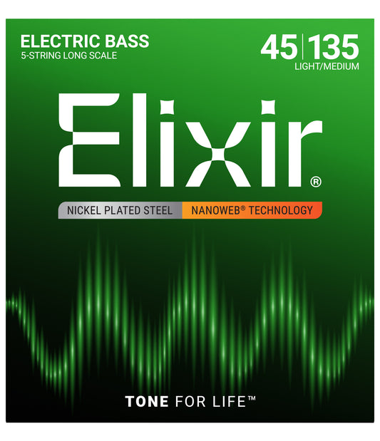 Elixir 14207 Nanoweb 5-string bass strings, light/medium 45-135