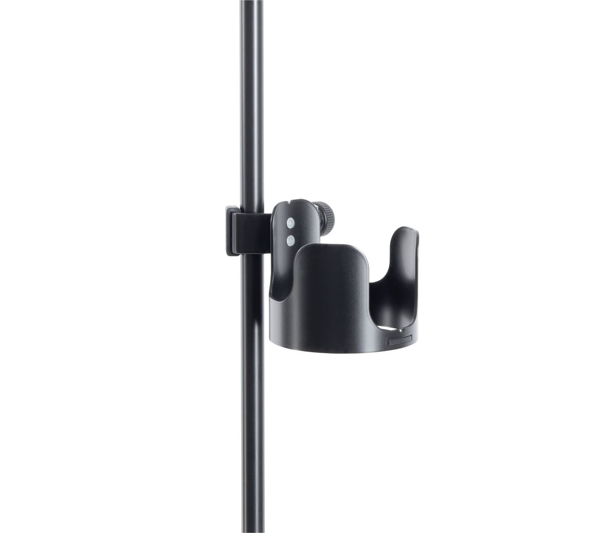 K&M 16018 black drink holder clamped to a stand