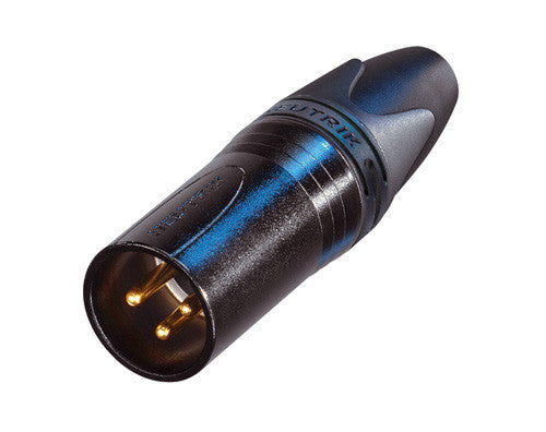 Neutrik NC3MXX-B 3-pole male XLR cable connector, black with gold contacts