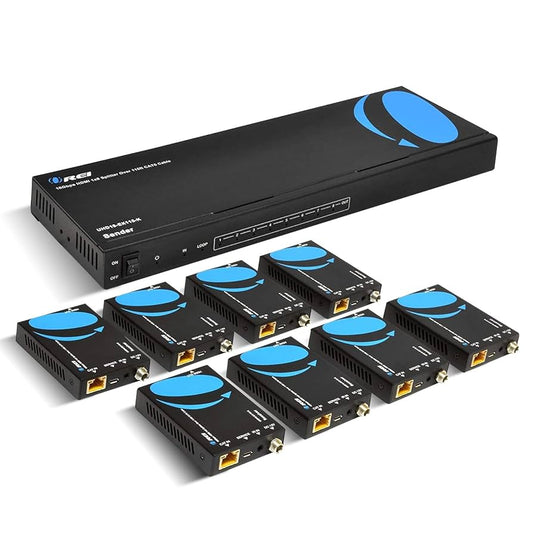 Orei 4K UltraHD 1x8 HDMI Extender Splitter Over CAT5e67 Up To 400 Ft With IR Remote  EDID UHD-EX108