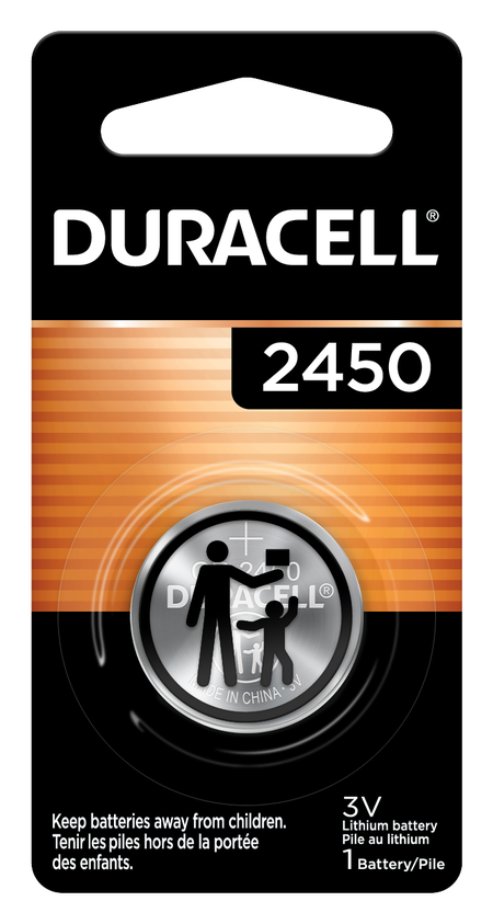 Duracell 2450 3V lithium coin battery in retail pack