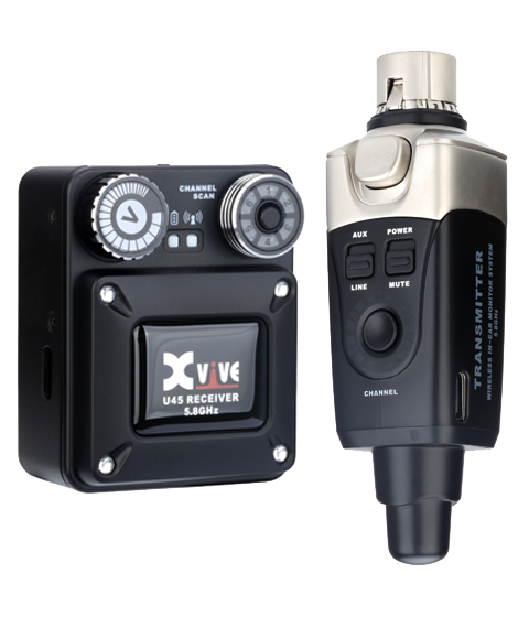 Xvive U45 wireless in-ear monitor system, black — U45T transmitter and U45R receiver