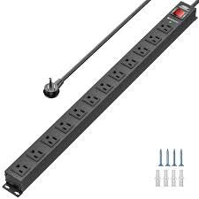 12-Outlet Metal Power Strip with heavy-duty surge protection for professional AV equipment in Curaçao and the Caribbean.