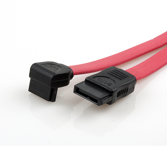Red SATA data cable with straight and right-angle connectors