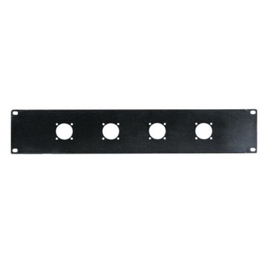 Black 2U rack panel with four Speakon connector cutouts