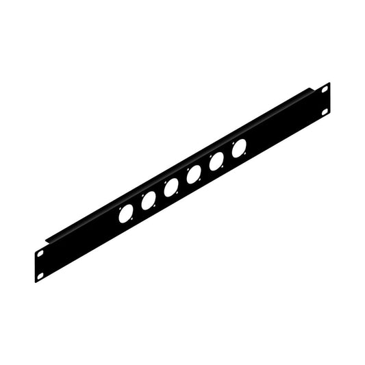 Black 1U rack panel with six D-series connector cutouts