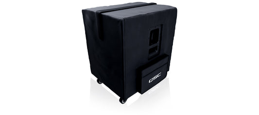 QSC KS118 padded transport cover on subwoofer