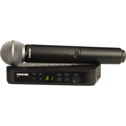 Shure BLX24/SM58 wireless handheld microphone system — SM58 handheld with BLX4 tabletop receiver